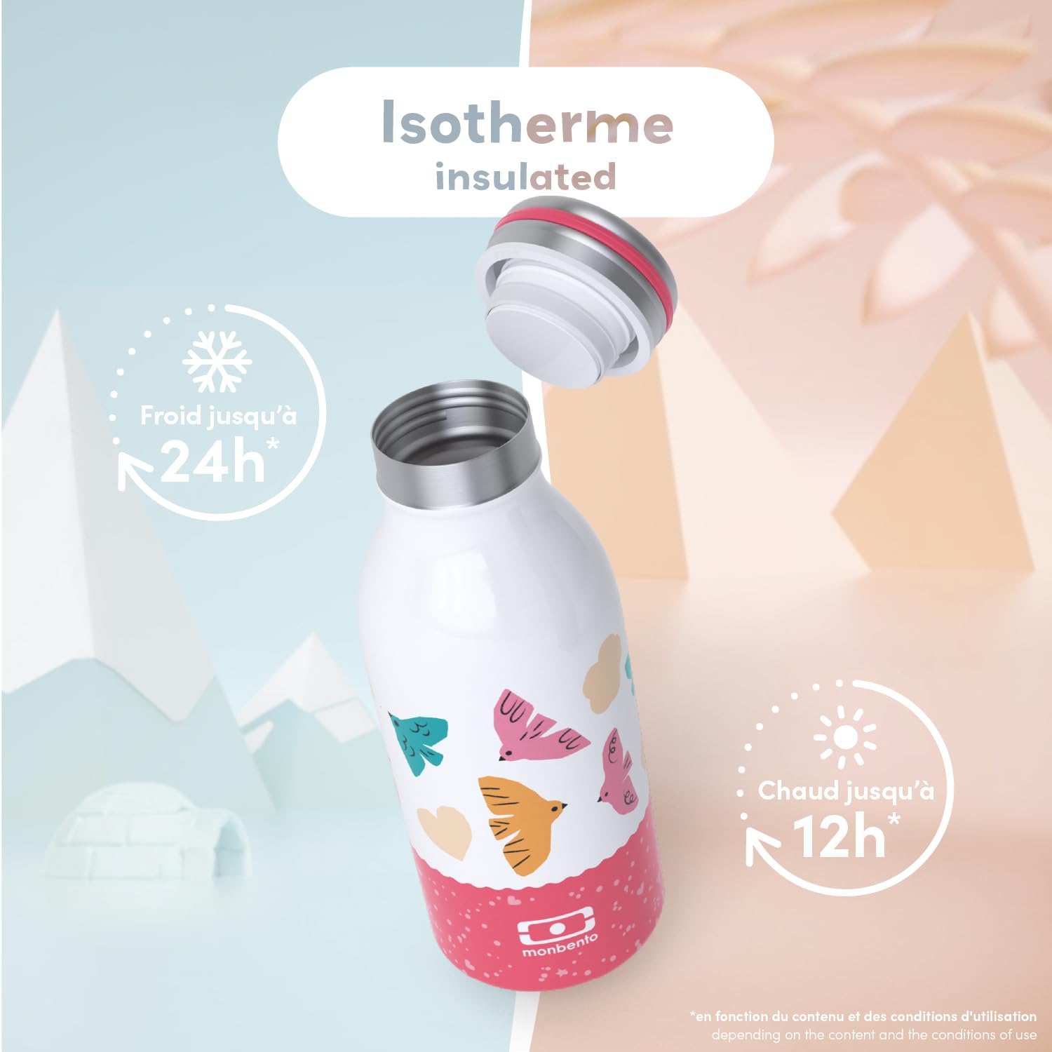 monbento-mb-cooly-birds-kinder-isolierflasche-350-ml-rosa-edelstahl image 2