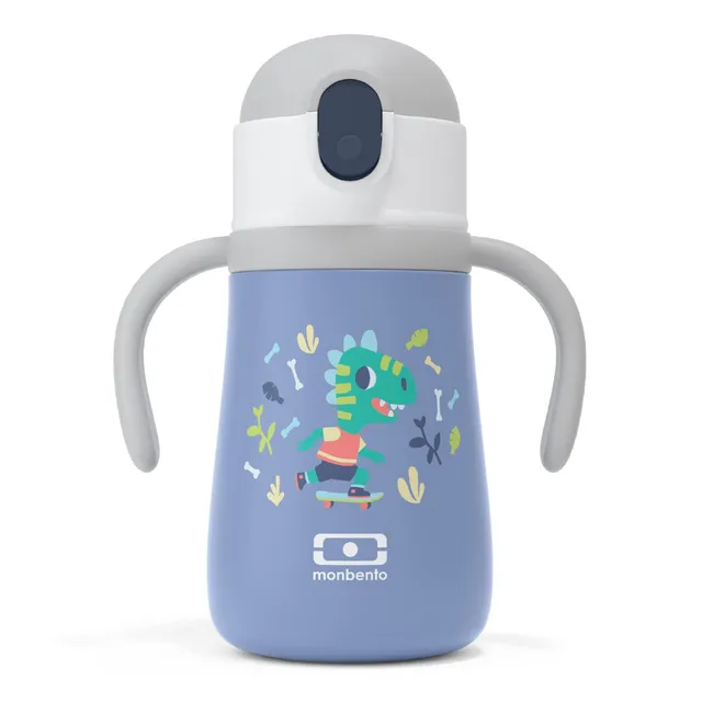monbento-mb-stram-dino-kinder-thermo-trinkflasche-360-ml-mit-strohhalm-blau image 1