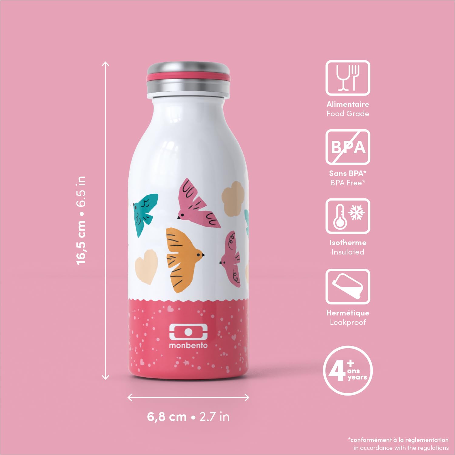 monbento-mb-cooly-birds-kinder-isolierflasche-350-ml-rosa-edelstahl image 4